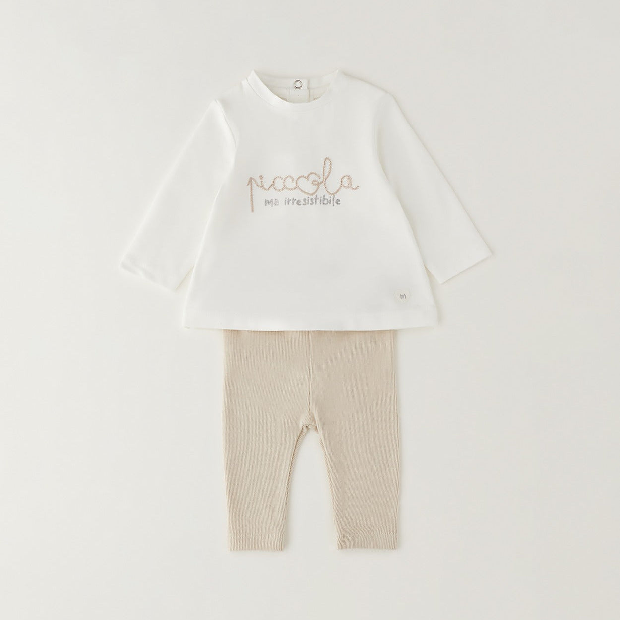 Completo bimba in cotone panna e beige con maglia e leggings