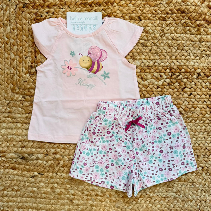 completo bimba cotone t-shirt rosa ape e shorts floreali