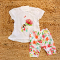 completo bimba cotone t-shirt bianca stampa fiore pantaloncino fantasia floreale