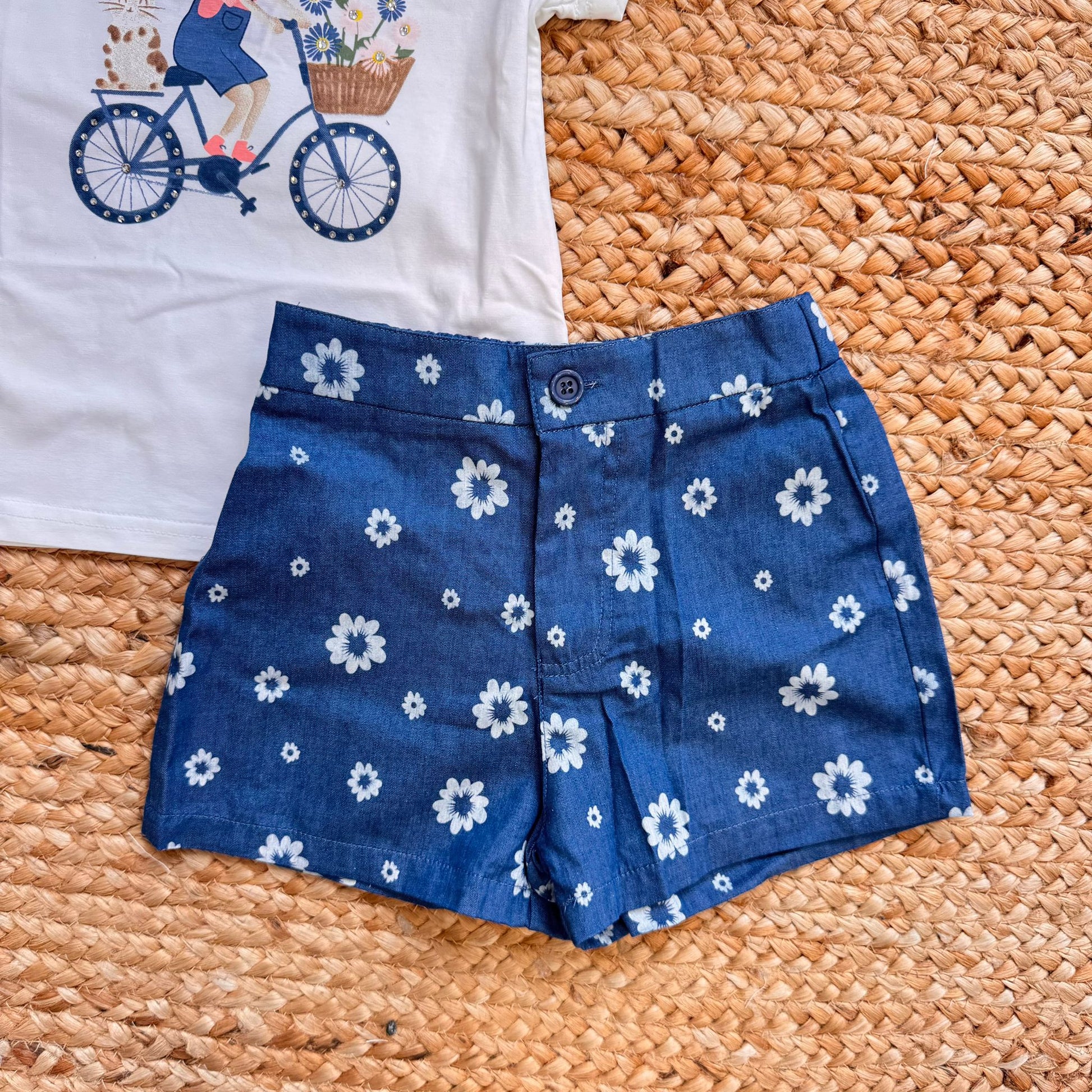 completo bimba cotone t-shirt con illustrazione e shorts floreali