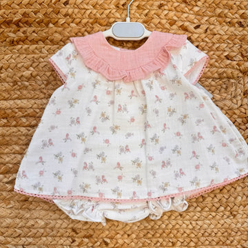 Completo bimba con culotte fantasia floreale e uccellini rosa