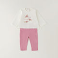 Completo bimba due pezzi in caldo cotone con maglia panna con cagnolini e pantalone rosa