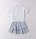 Retro completo bimba: t-shirt con apertura a bottoncino e gonna a doppia balza.