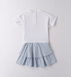 Retro completo bimba: t-shirt con apertura a bottoncino e gonna a doppia balza.