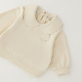 Completo bimba con felpa panna con colletto e jeans blu