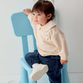 Completo bimba con felpa panna con colletto e jeans blu