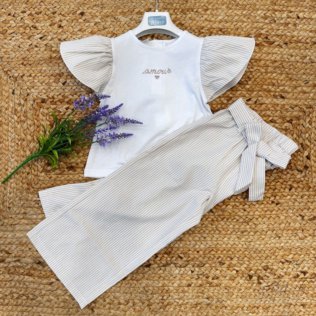 Completo bambina iDO con volant e pantaloni a righe