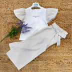 Completo bambina iDO con volant e pantaloni a righe