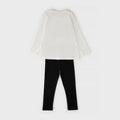 Completo bimba caldo cotone con maglia panna stampata e leggings neri