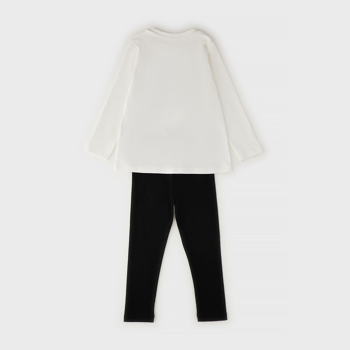 Completo bimba caldo cotone con maglia panna stampata e leggings neri