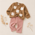 Completo bimba con maglia marrone decorata con orsetti e pantalone rosa
