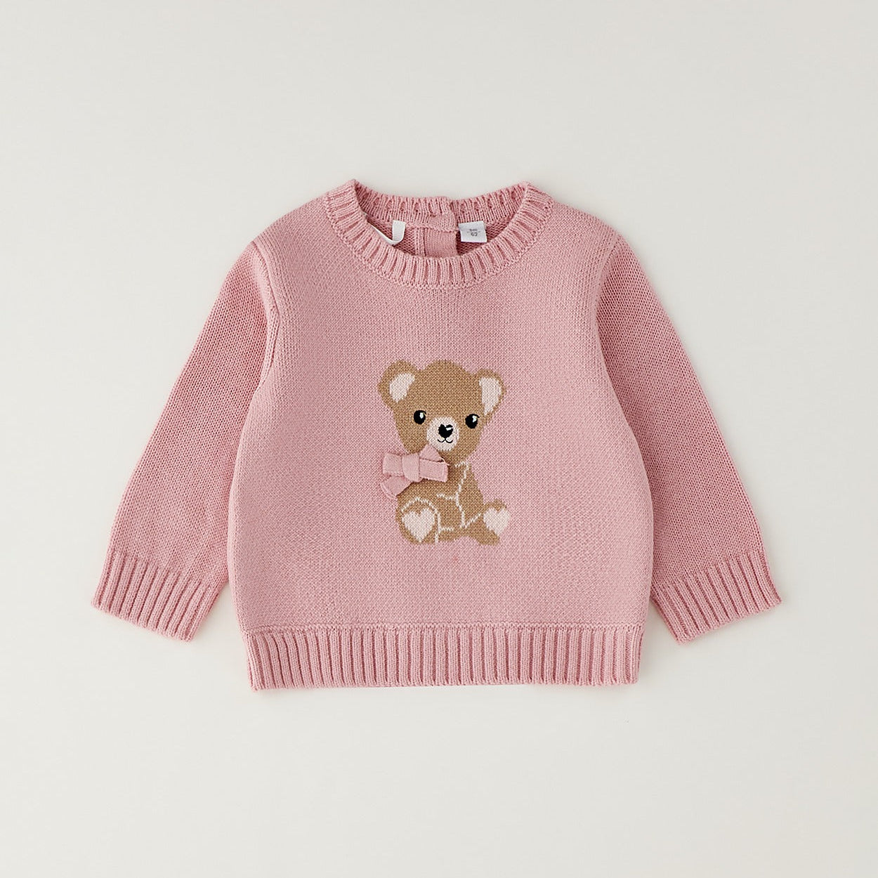 Completo bimba con maglia rosa con orsetto e jeans blu in denim