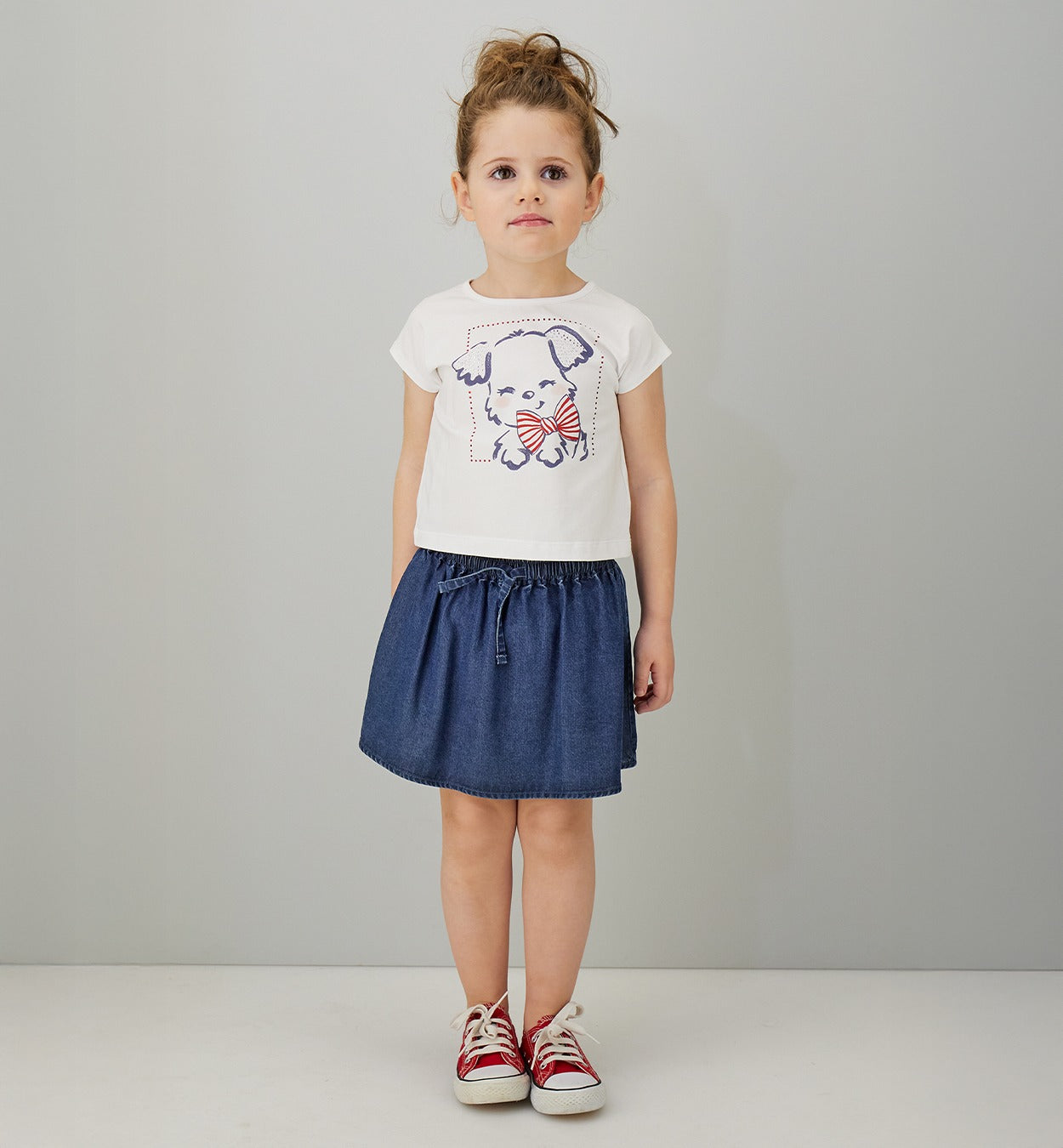 completo bimba maglia stampa cucciolo e gonna lyocell