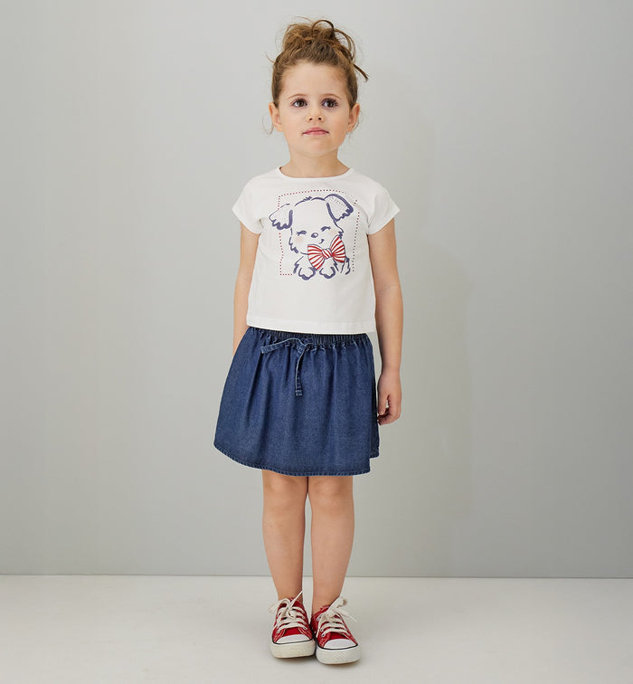 completo bimba maglia stampa cucciolo e gonna lyocell