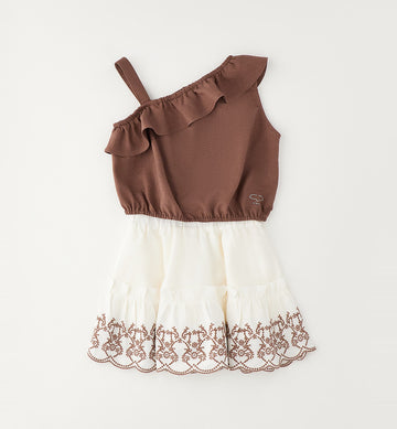 completo bimba elegante monospalla panna e marrone