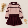 Completo bimba rosa e bordeaux effetto peluche con gonna