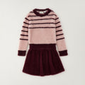 Completo bimba rosa e bordeaux effetto peluche con gonna