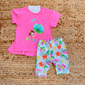 completo bimba cotone rosa t-shirt stampa floreale pantaloncino fantasia