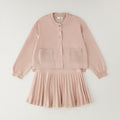 Completo bimba rosa iDO con cardigan e gonna plissettata, vista frontale