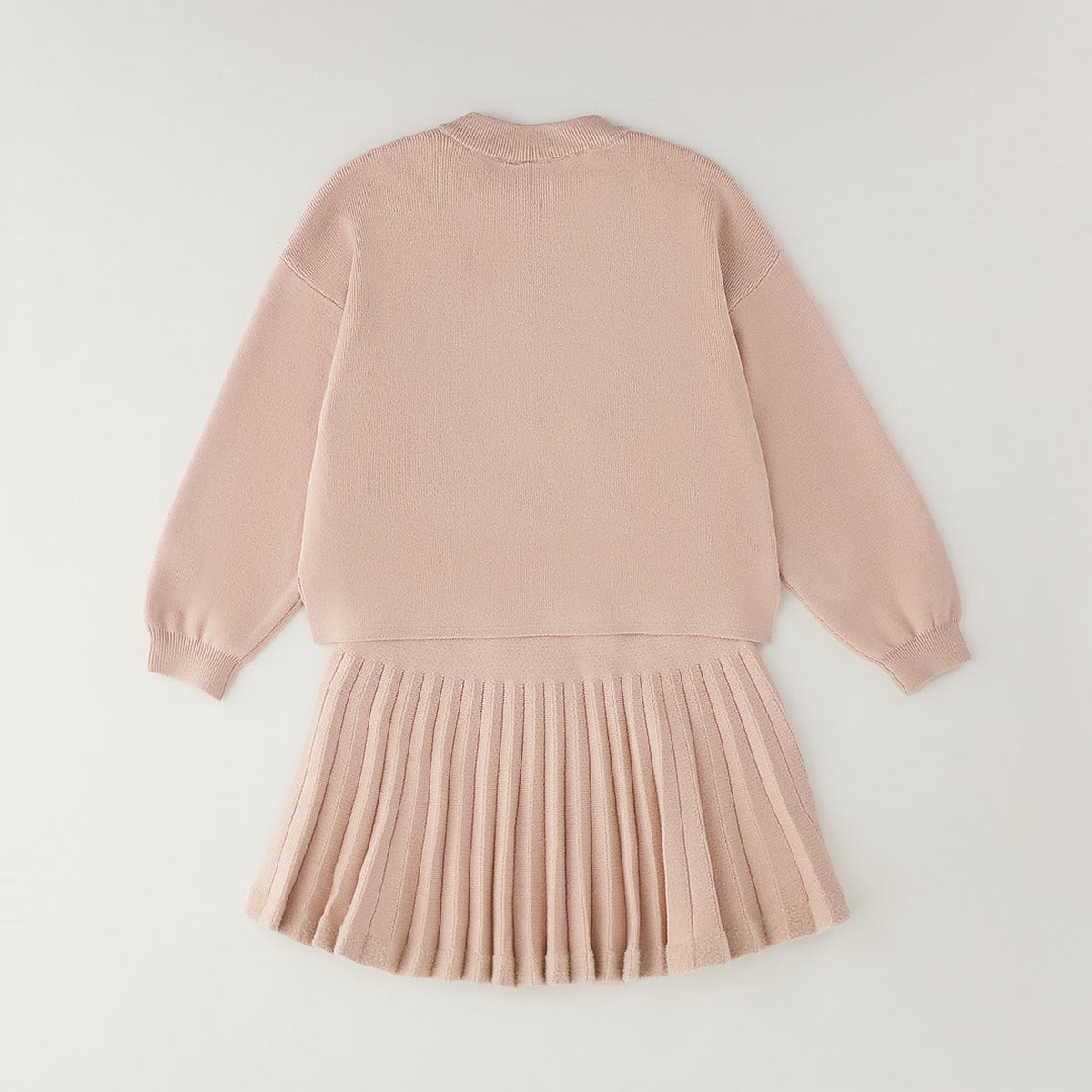 Completo bimba rosa iDO con cardigan e gonna plissettata, vista frontale