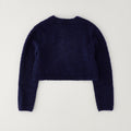 Cardigan blu bimba corto con bottoni decorativi e texture morbida