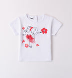 T-shirt bianca bimba con stampa ballerina e tutù rosso