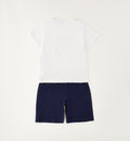 Retro completo bimbo con t-shirt bianca e bermuda blu in cotone