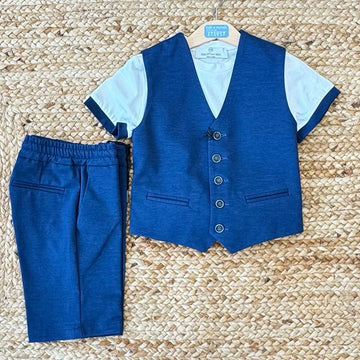 Completo bimbo blu con gilet e pantaloncini sportivi