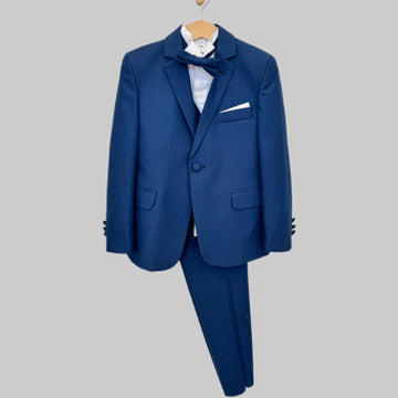 Completo bimbo blu elegante con giacca, gilet e papillon