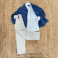completo bimbo elegante giacca blu pantalone beige e maglia