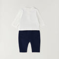 Completo bimbo elegante in caldo cotone con maglia bianca, gilet blu e pantalone coordinato