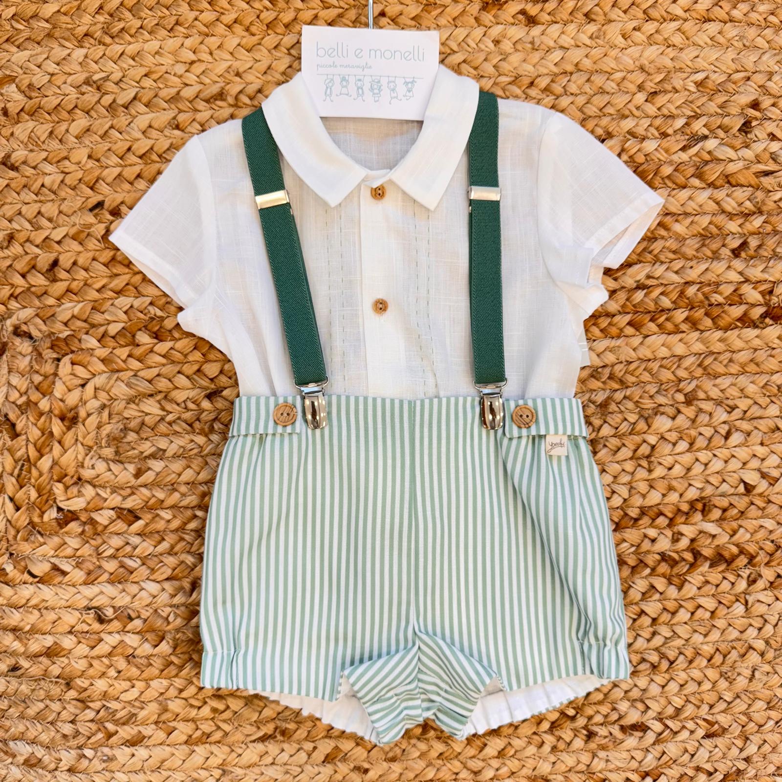 completo bimbo elegante cotone con bretelle verde primo compleanno