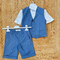 completo bimbo elegante gilet rigato blu e pantaloncino