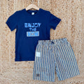 completo bimbo estivo cotone maglia blu stampa enjoy the now pantaloncino rigato