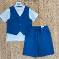 completo bimbo elegante gilet blu e bermuda lino cotone