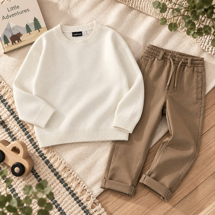 Completo bimbo maglione panna e pantalone tortora