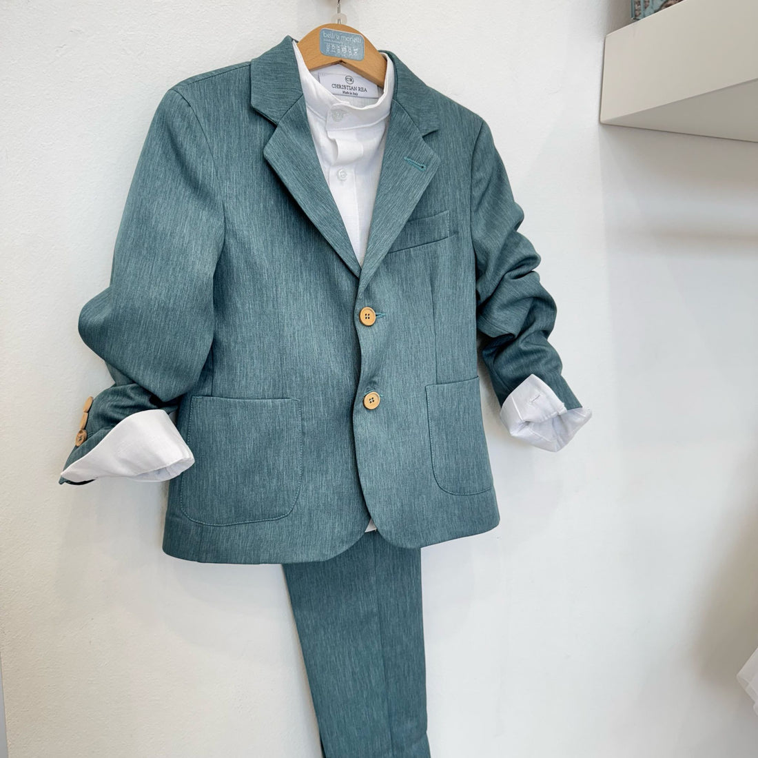 Completo bimbo verde salvia con giacca e pantaloni