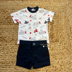 completo estivo neonato maglietta sottomarini e pantalone navy
