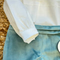 Completo Battesimo bimbo con camicia bianca e pantaloncino in velluto verde salvia