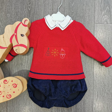 Completo Bimbo Con Body, Maglione E Shorts Colore Blu E Rosso