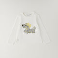 Completo 3 pezzi bimba con cardigan bianco fiocchi gialli, maglia e gonna tartan grigia e gialla