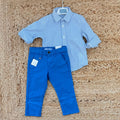 completo elegante bambino camicia righe azzurre pantalone blu cotone