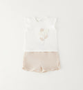 completo estivo bambina elegante con maglia fiore applicato e pantaloncino lino cotone