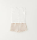 retro completo estivo bambina con maglia panna e pantaloncino lino cotone