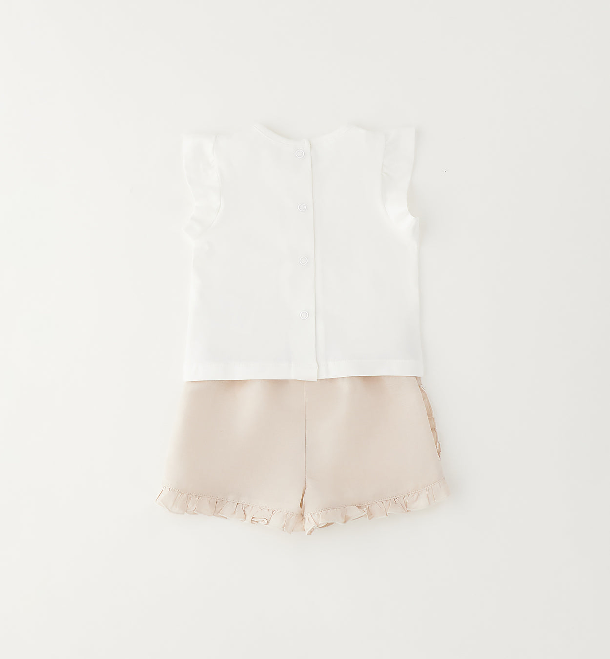 retro completo estivo bambina con maglia panna e pantaloncino lino cotone