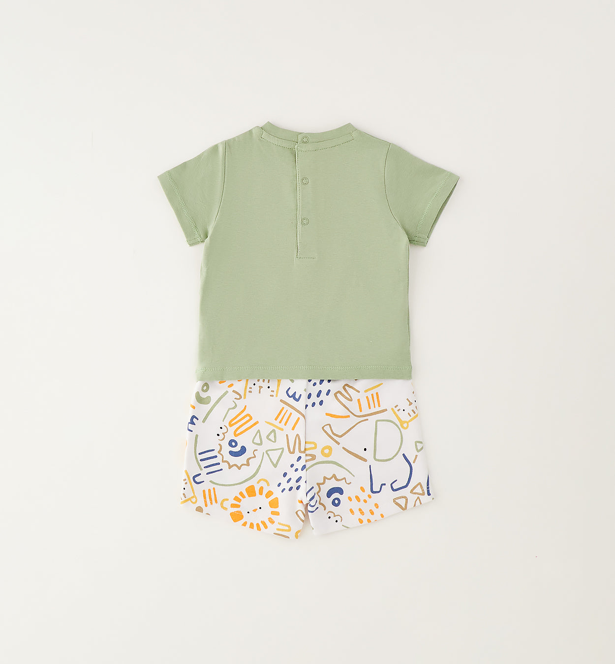 Retro completo estivo bambino in cotone con maglietta verde salvia e bermuda stampato