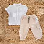 Completo estivo bambino con camicia righe e pantaloni cargo