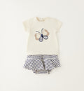 Completo estivo bimba con maglietta farfalla ricamata e bloomer a righe