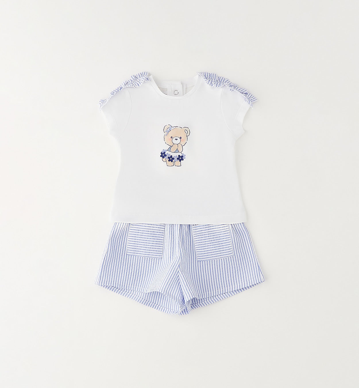 Completo estivo bimba con maglietta orsetto e shorts a righe