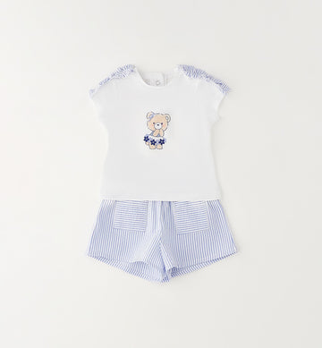Completo estivo bimba con maglietta orsetto e shorts a righe